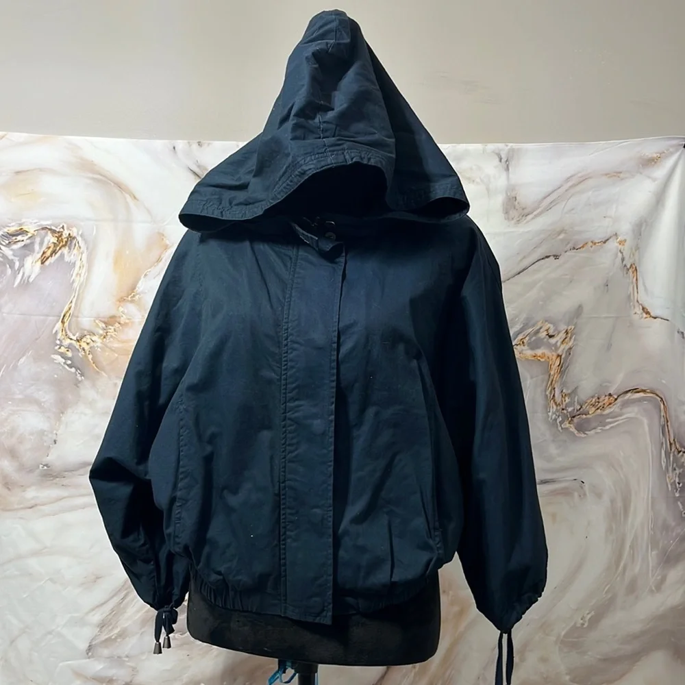 TRF Collection Zara Hooded Crop Jacket with Pockets Navy Blue Med - Picture 1 of 14